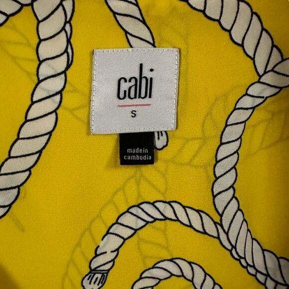 Cabi ~ Womens Nautical Yellow Sheer Blouse ~ side zip closure ~ tie front ~ sz S - Picture 5 of 12